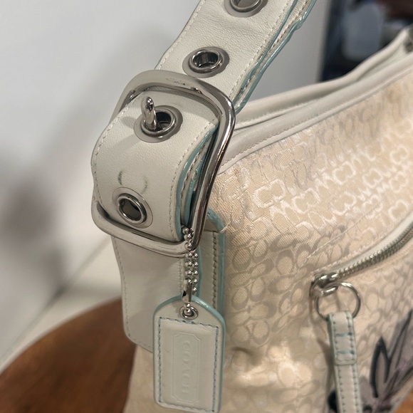 Vintage Coach White Floral Bumblebee Duffel Crossbody Bag F10871 Garden Fairy - Picture 3 of 9